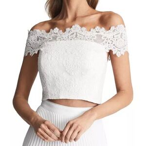 Reiss Evora Bardot Lace Off the Shoulder Crop Top
